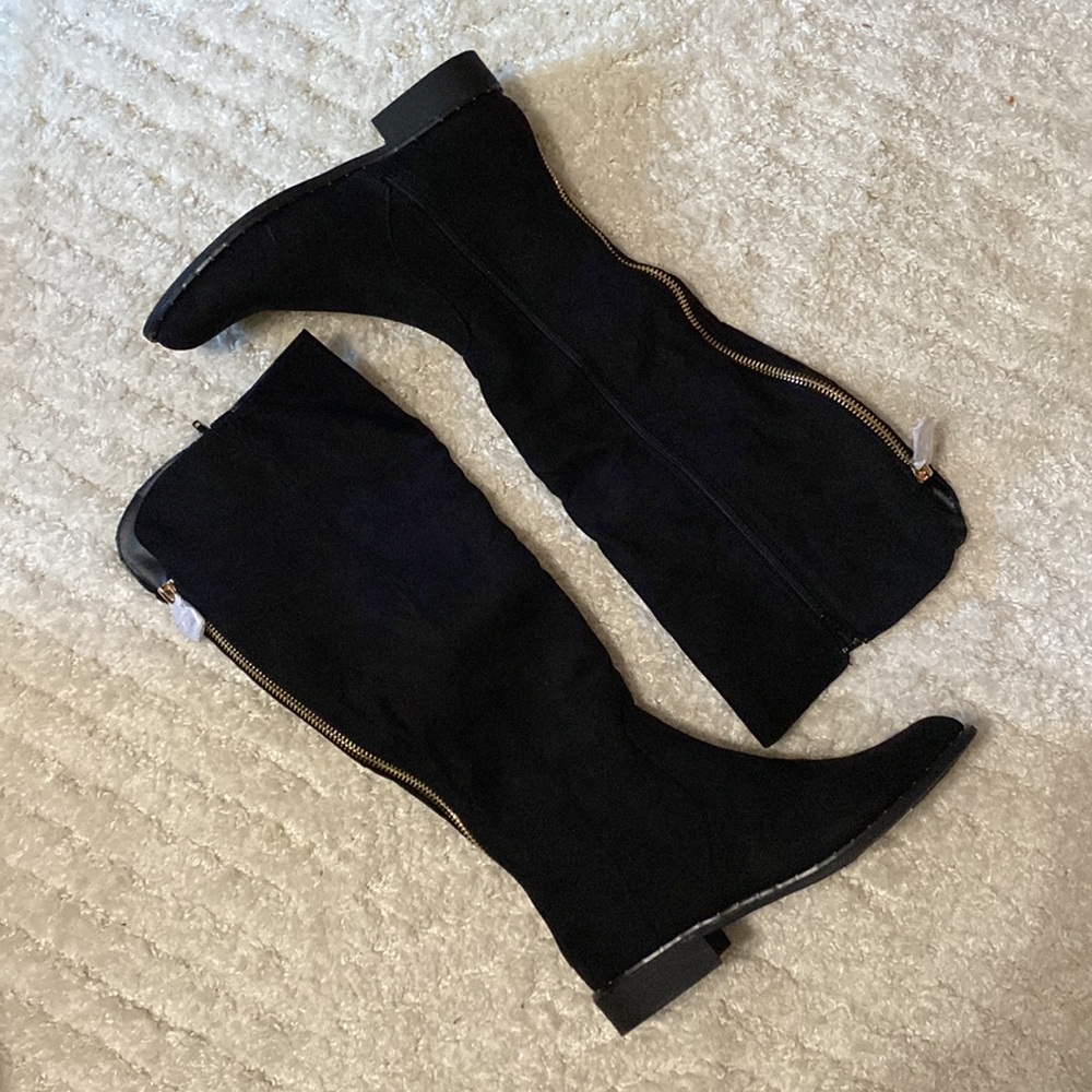 Tall Boot With Back Faux Gold Zipper